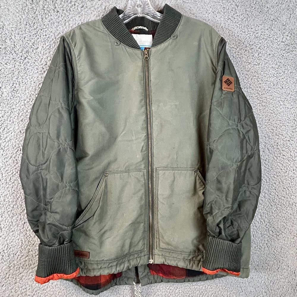 Vintage Columbia Jacket Flannel Lined Bomber  Coat Army Green Size XL Gorpcore